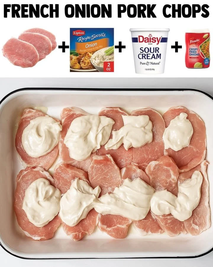 Deliciously cooked French onion pork chops served with caramelized onions