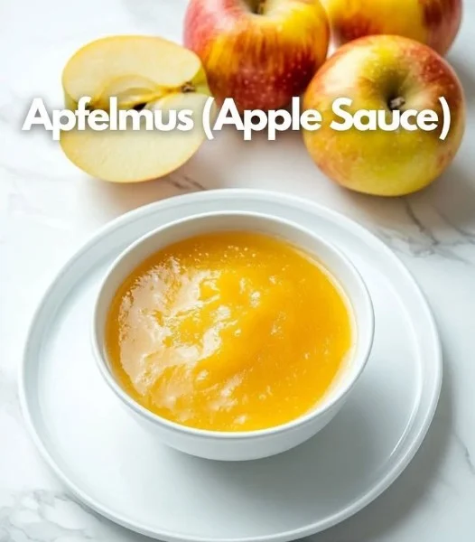 Delicious homemade German apple sauce served in a bowl with apples.