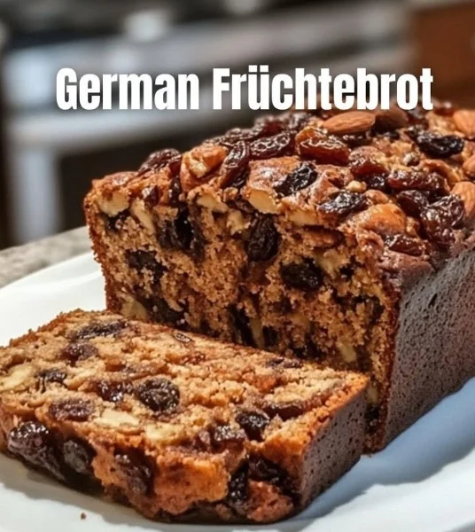 Slice of German fruit bread with nuts and dried fruits