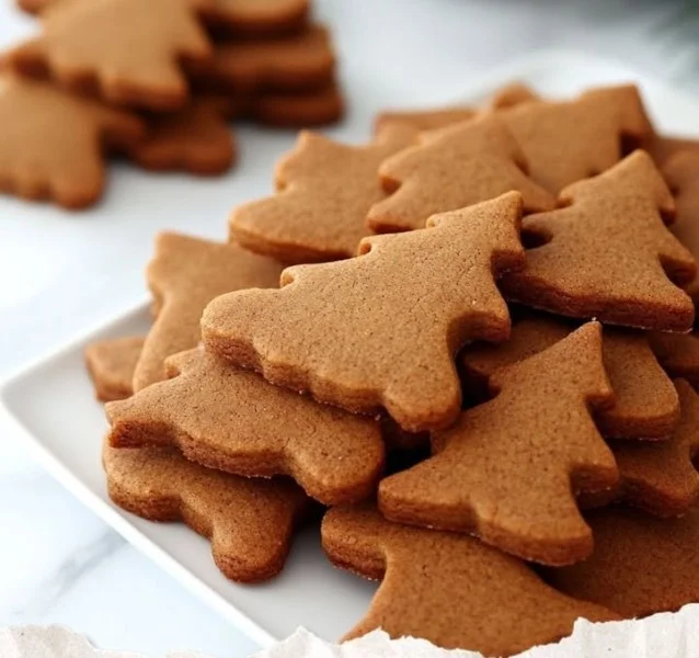 Plate of deliciously spiced German Spekulatius cookies ready for the holidays