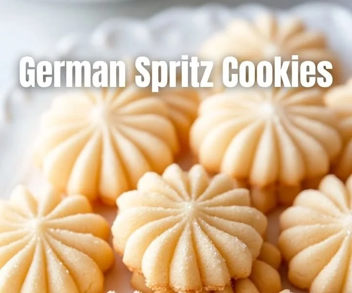 Deliciously baked German Spritz Cookies on a decorative platter.
