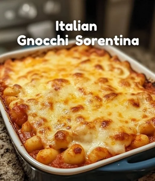 Delicious Gnocchi Sorrento-style with tomato sauce and melted mozzarella