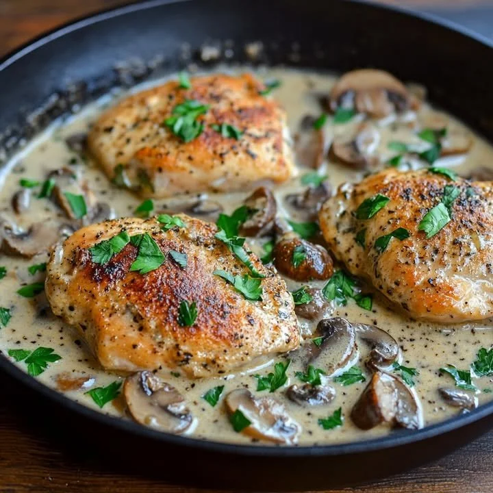 Golden Chicken served in delicious mushroom cream sauce