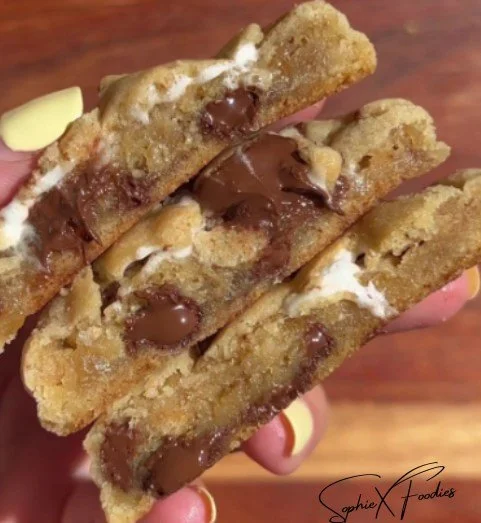 Gooey S'mores Cookies with chocolate, marshmallows, and graham crackers