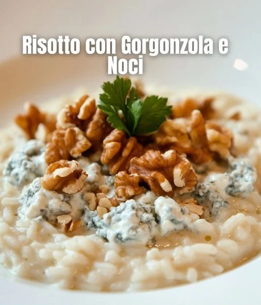 Creamy Gorgonzola Risotto with walnuts served in a bowl