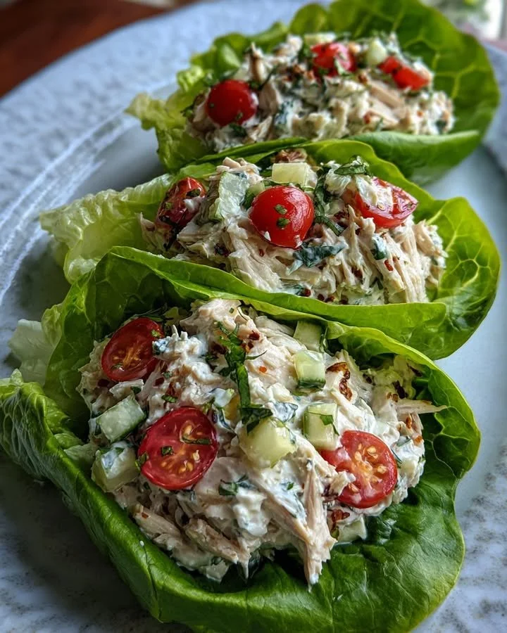 Greek Yogurt Chicken Salad Lettuce Wraps on a plate