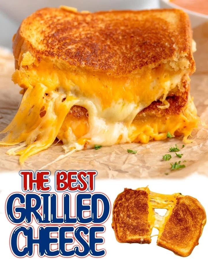 Delicious grilled cheese sandwich oozing with melted cheese on golden toast