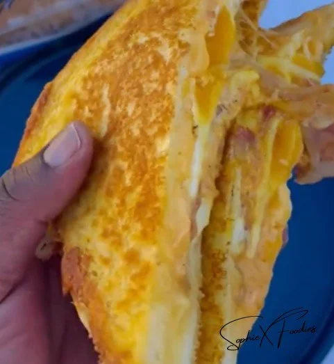 Delicious grilled cheese sandwich with melted cheese and toasted bread
