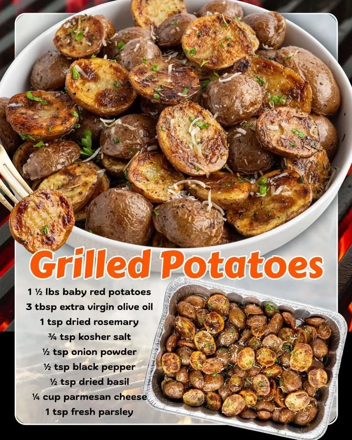 Deliciously grilled potatoes with spices on a barbecue grill