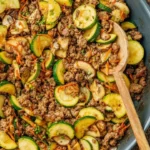 Savory ground beef stir fry with colorful vegetables and aromatic spices.