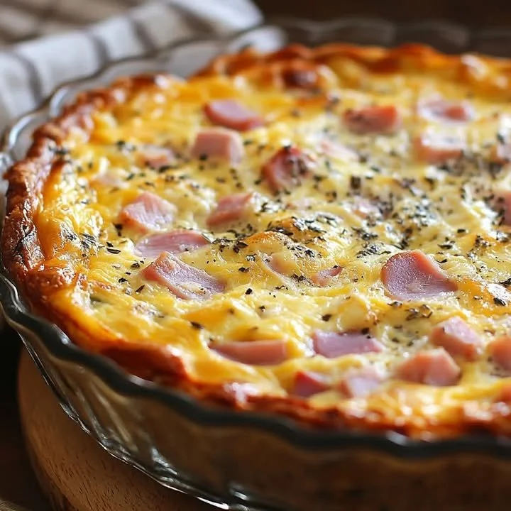 Guilt-free ham and cheese crustless quiche served on a plate