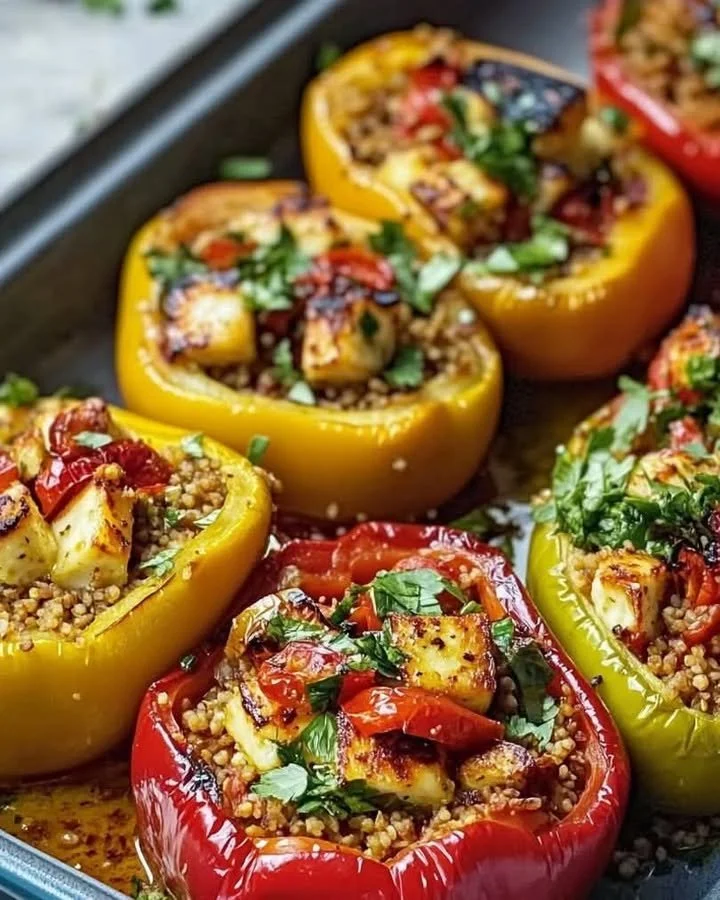 Delicious Halloumi-Stuffed Peppers filled with flavorful ingredients