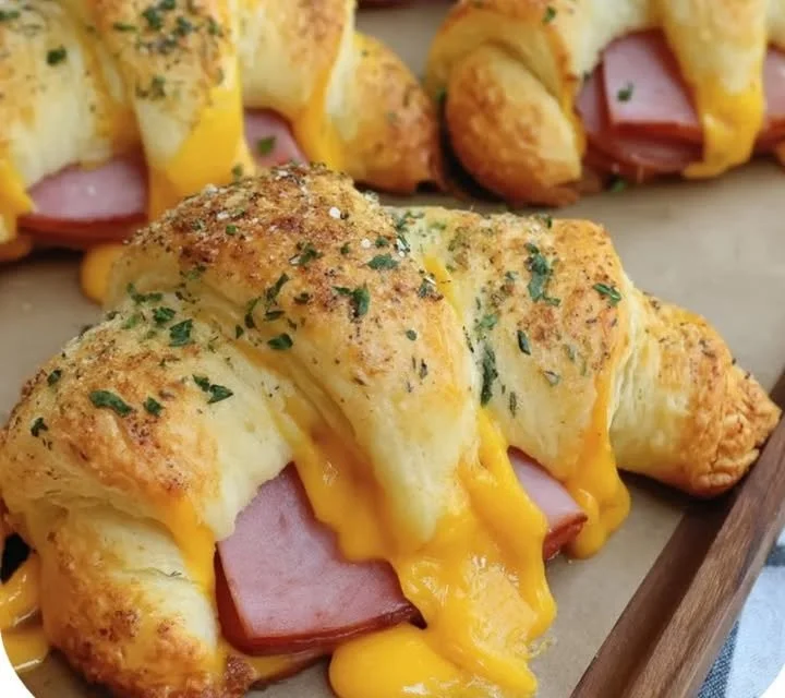 Ham and Cheddar Crescent Roll-Ups baked to perfection