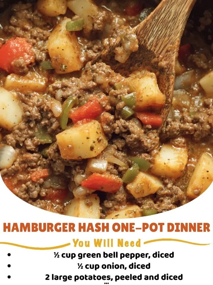 Delicious Hamburger Hash One-Pot Dinner in a skillet