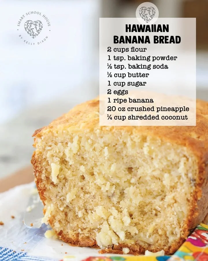 Moist Hawaiian Banana Bread enriched with coconut and pineapple