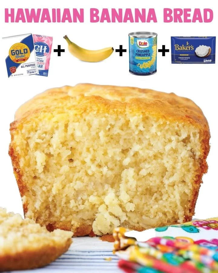 Delicious Hawaiian Banana Bread with Coconut and Pineapple slices on a plate