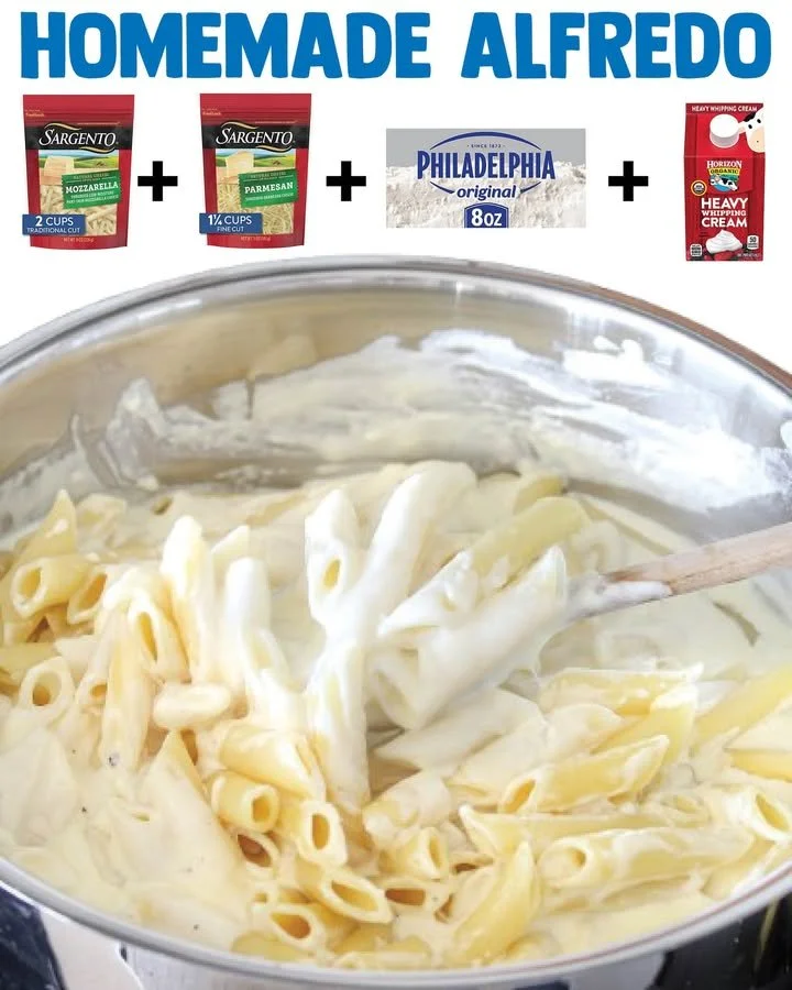 Bowl of homemade Alfredo sauce with noodles and fresh parsley