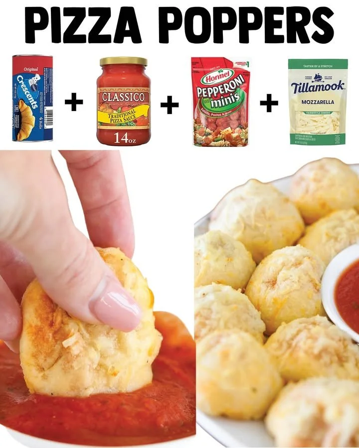 Homemade pizza poppers filled with cheese and pepperoni on a plate.