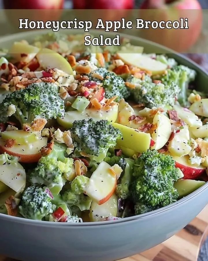 Honeycrisp Apple Broccoli Salad with nuts and dressing