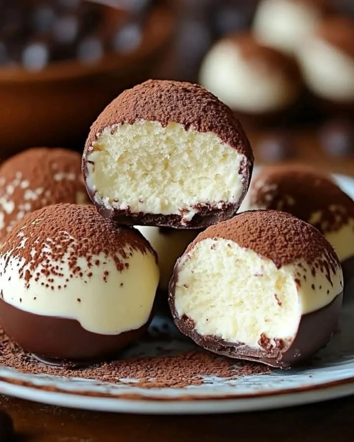 Delicious tiramisu truffles with coffee flavor and chocolate coating.