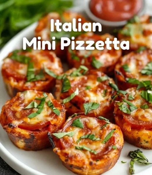 Delicious Italian mini pizzetta topped with herbs and cheese