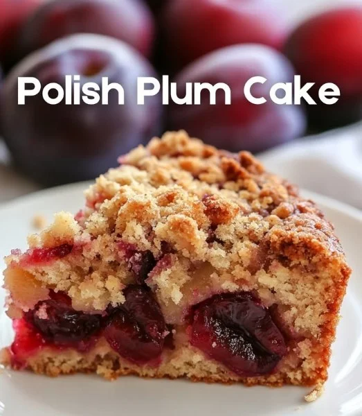 Deliciously baked Polish plum cake with juicy plum slices on top