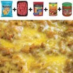 Dish of Lazy Enchiladas topped with cheese and garnished with cilantro