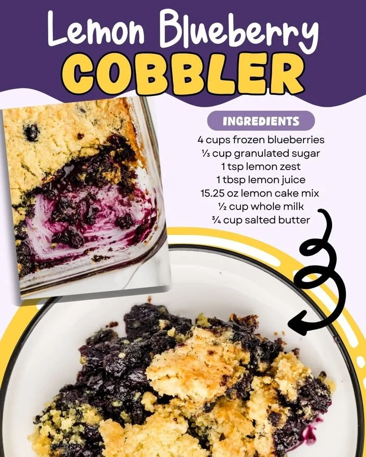 Delicious Lemon Blueberry Cobbler served in a baking dish