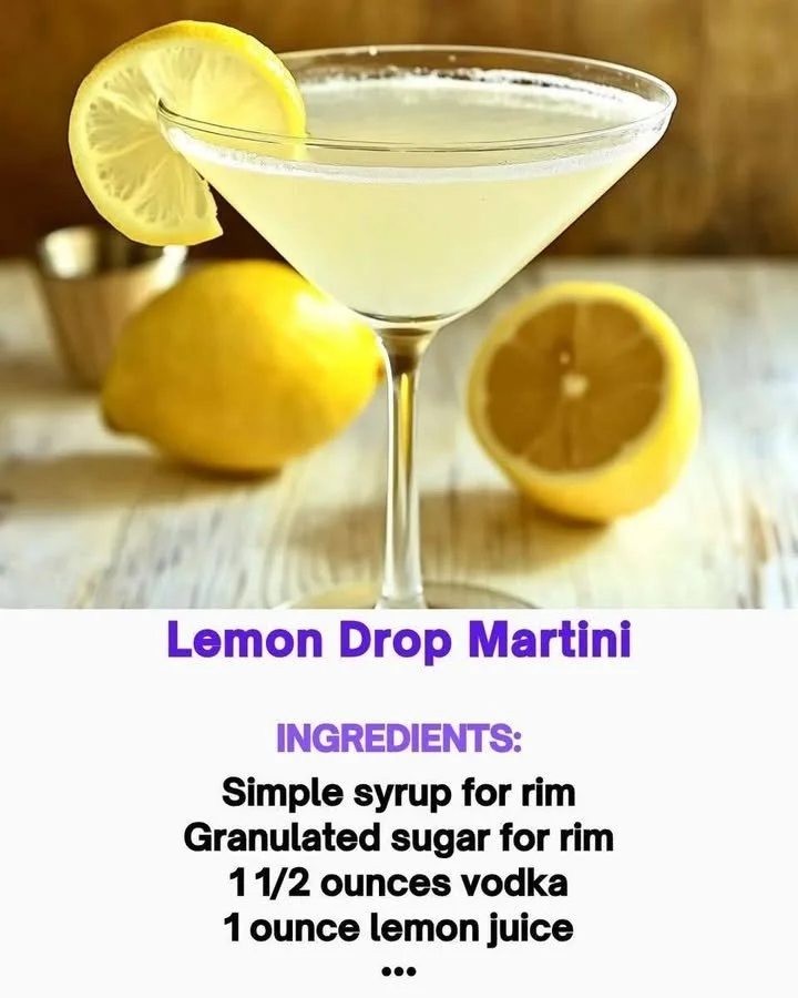 Chilled Lemon Drop Martini garnished with a lemon twist and sugar rim