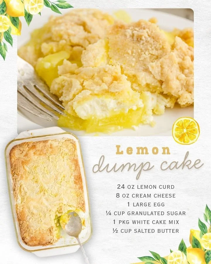 Lemon Dump Cake topped with whipped cream and lemon zest on a plate