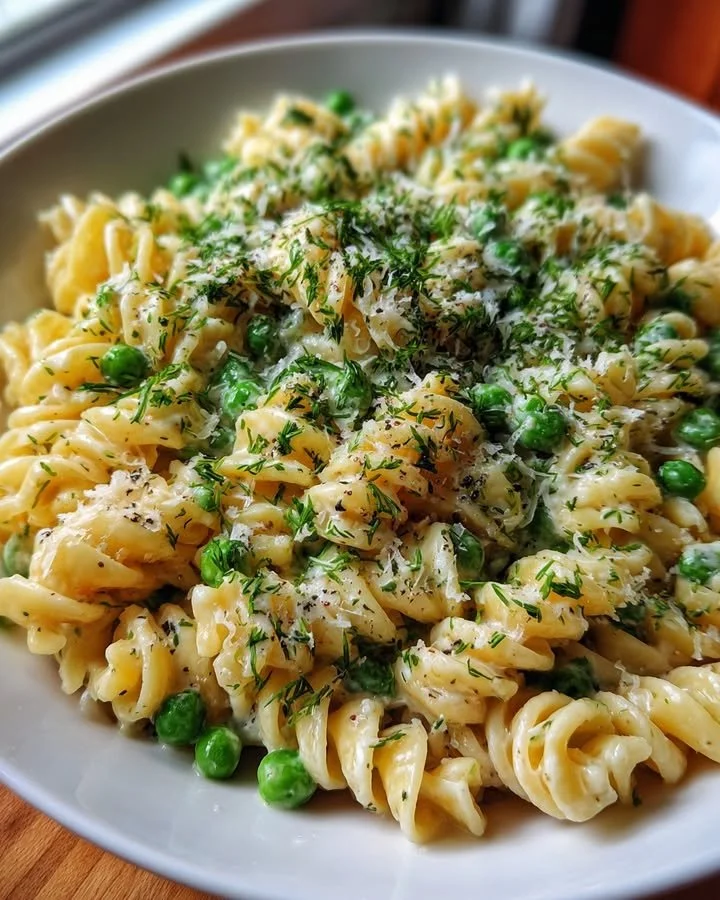 Delicious Lemon-Herb Yogurt Pasta with Peas in a bowl
