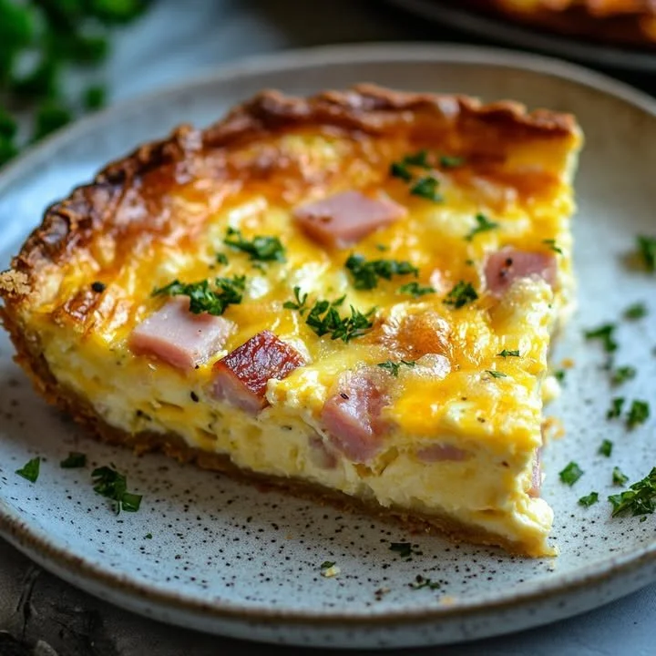 Crustless ham and cheese quiche served on a plate