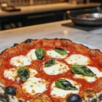 Delicious homemade Margherita Pizza topped with fresh basil and mozzarella