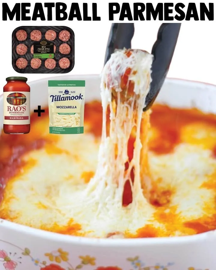 Delicious Meatball Parmesan with melted cheese and marinara sauce