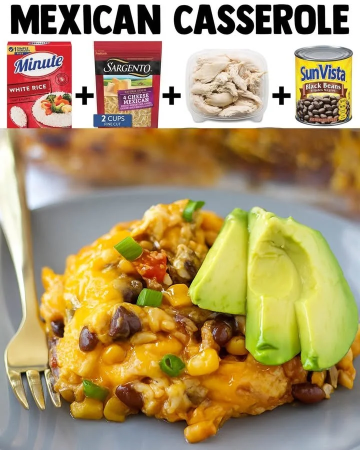 Delicious homemade Mexican Casserole with layers of cheese, beans, and spices.