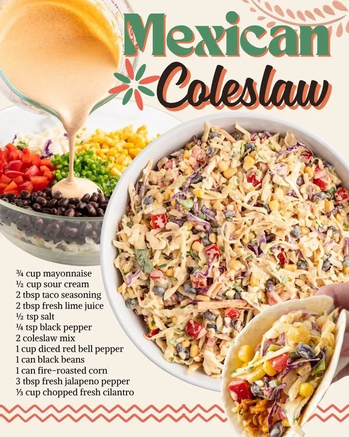 Vibrant Mexican coleslaw served in a bowl with colorful vegetables.