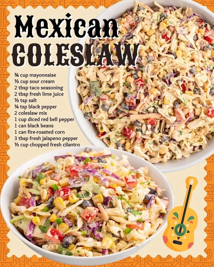Bowl of colorful Mexican Coleslaw with fresh ingredients and dressing