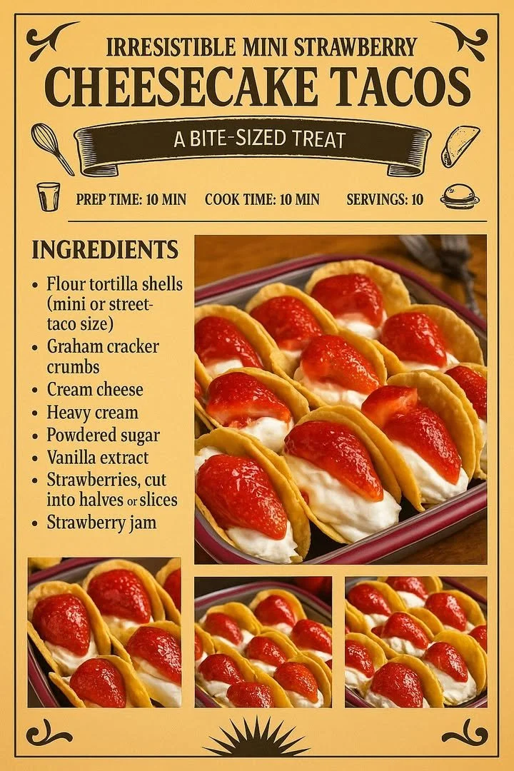 Mini strawberry cheesecake tacos with fresh strawberries and creamy filling