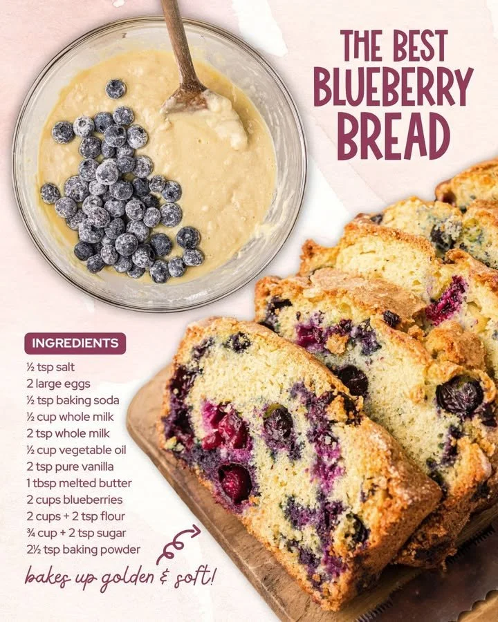 Moist blueberry bread with fresh blueberries on a rustic plate