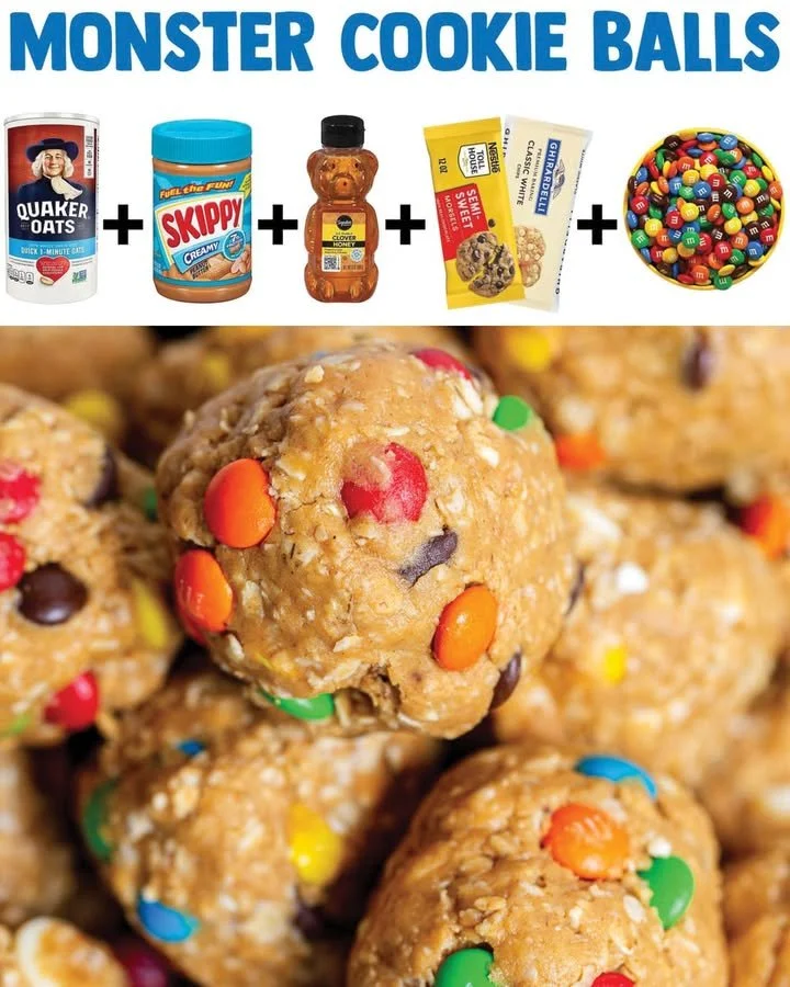 Homemade Monster Cookie Energy Balls with oats, chocolate chips, and peanut butter.