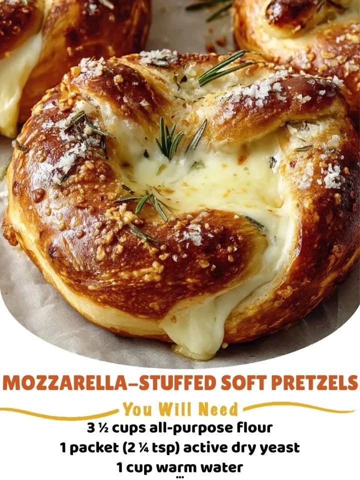 Delicious mozzarella-stuffed soft pretzels baked to golden perfection