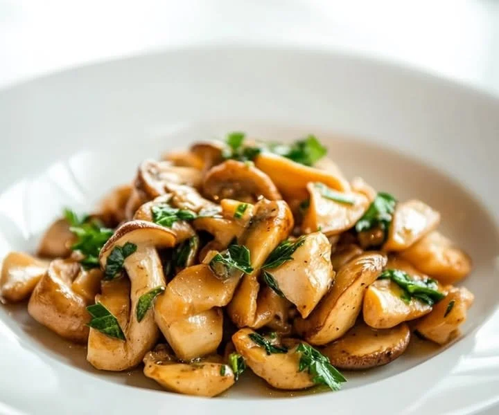 Sautéed mushrooms with herbs in a stylish mushroom pan