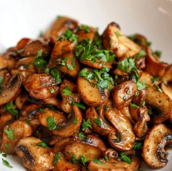 Colorful mushroom stir-fry with vegetables in a skillet