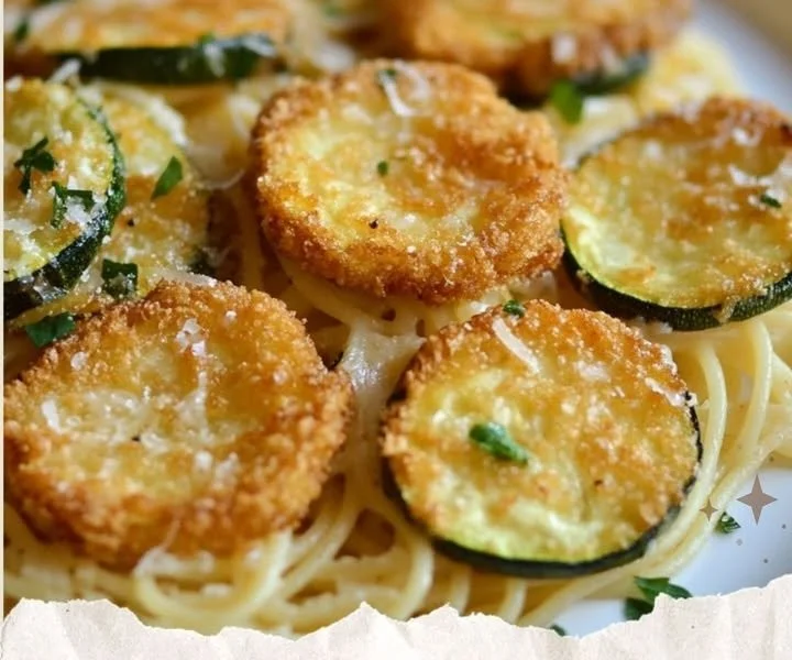 A plate of authentic Nerano Spaghetti garnished with zucchini and herbs