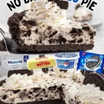No Bake Oreo Cream Pie topped with whipped cream and Oreo crumbs