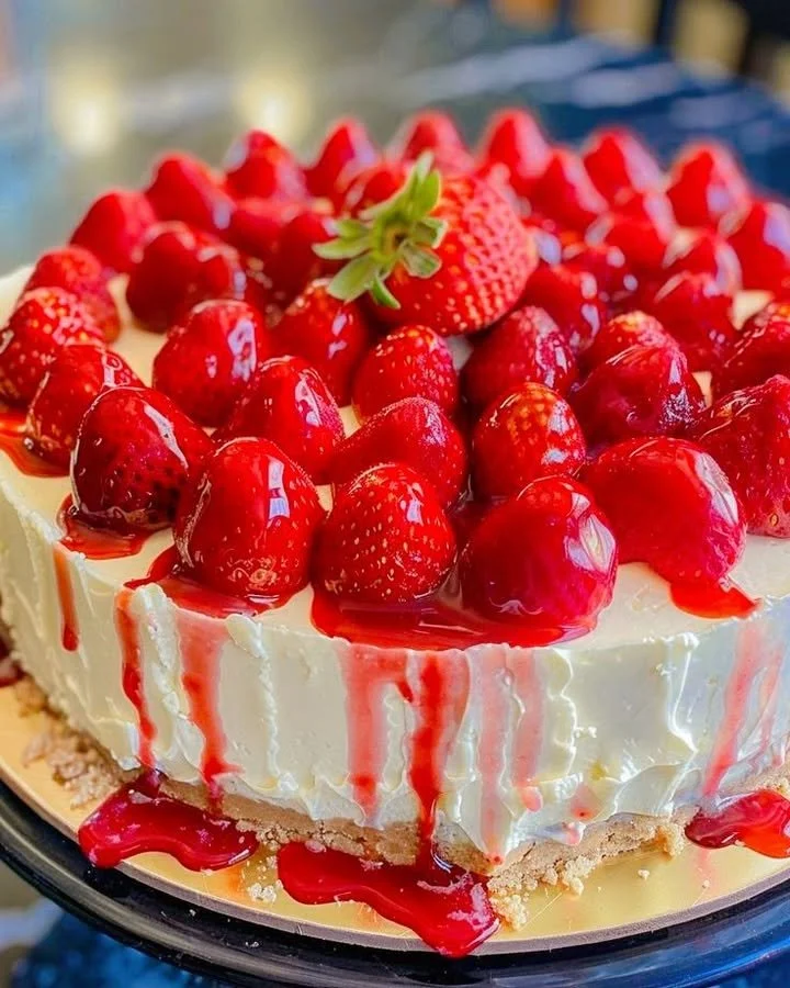 No-Bake Strawberry Cheesecake with fresh strawberries and creamy filling