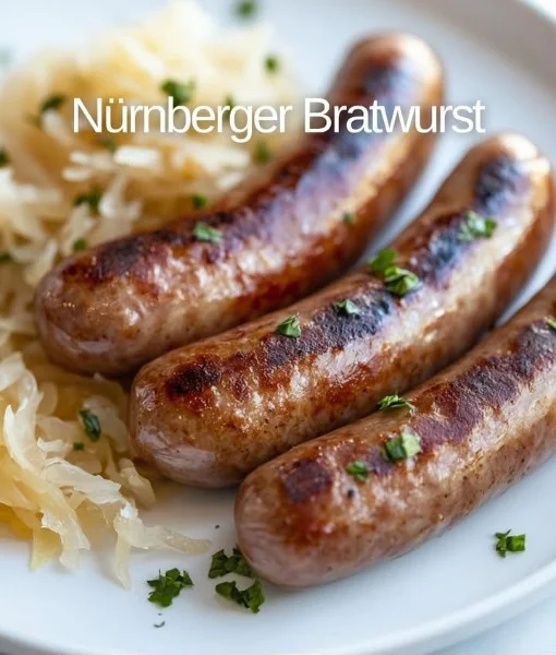 Delicious Nuremberg sausage, a traditional German delicacy served with fresh bread