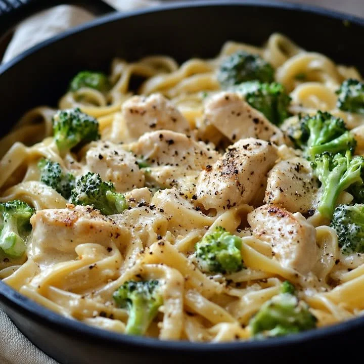 Creamy chicken pasta with broccoli in a one-pot dish