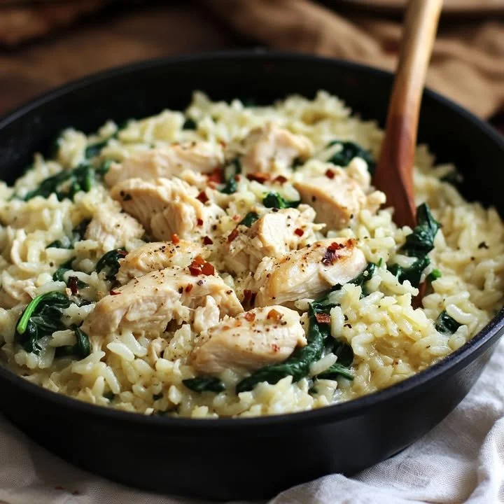 One-Pot Creamy Chicken with Spinach Rice dish