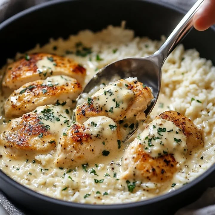 Delicious one-pot garlic butter chicken served with herb rice